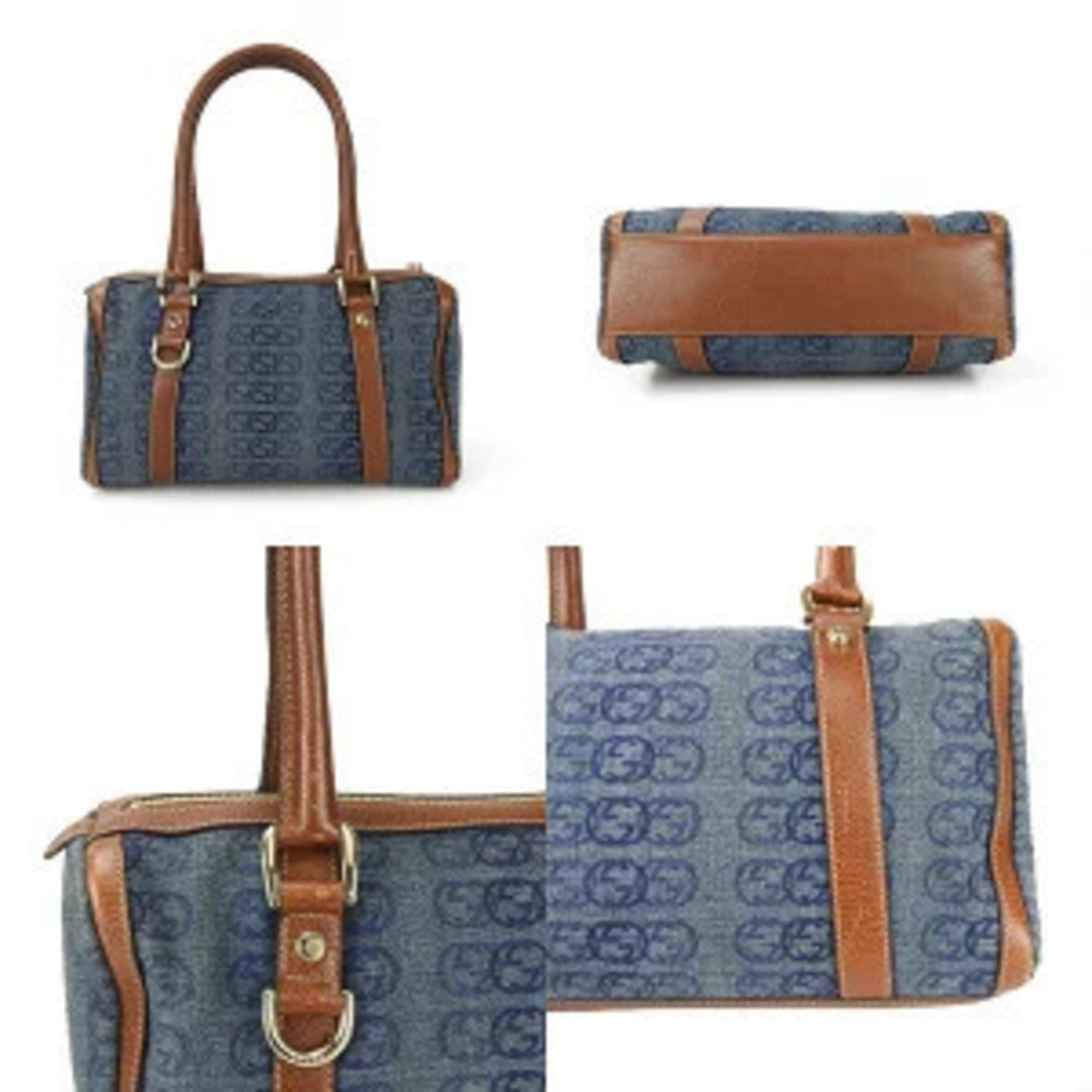 Gucci Blue GG Shoulder Bag Navy Leather Denim Handbag - Picture 3 of 8